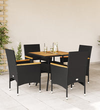 5-tlg. Garten-Essgruppe mit Kissen Schwarz Poly Rattan Akazie