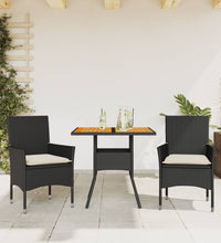 3-tlg. Garten-Essgruppe mit Kissen Schwarz Poly Rattan Akazie