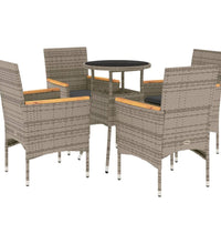 5-tlg. Garten-Essgruppe mit Kissen Grau Poly Rattan und Glas