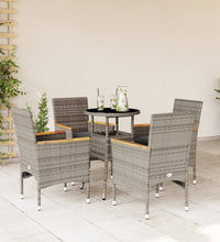 5-tlg. Garten-Essgruppe mit Kissen Grau Poly Rattan und Glas