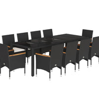 11-tlg. Garten-Essgruppe mit Kissen Schwarz Poly Rattan Glas