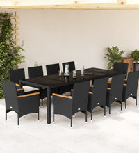 11-tlg. Garten-Essgruppe mit Kissen Schwarz Poly Rattan Glas