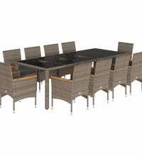 11-tlg. Garten-Essgruppe mit Kissen Grau Poly Rattan Glas