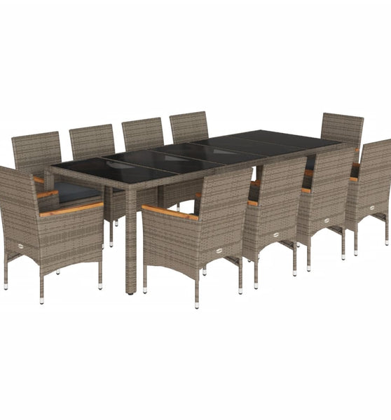 11-tlg. Garten-Essgruppe mit Kissen Grau Poly Rattan Glas
