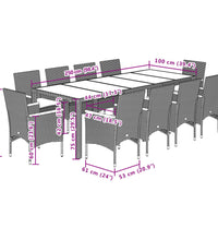 11-tlg. Garten-Essgruppe mit Kissen Grau Poly Rattan Glas