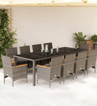 11-tlg. Garten-Essgruppe mit Kissen Grau Poly Rattan Glas