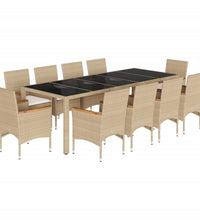 11-tlg. Garten-Essgruppe mit Kissen Beige Poly Rattan und Glas