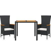 3-tlg. Garten-Essgruppe mit Kissen Schwarz Poly Rattan