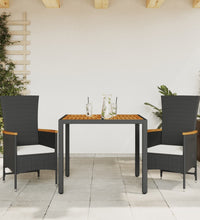 3-tlg. Garten-Essgruppe mit Kissen Schwarz Poly Rattan