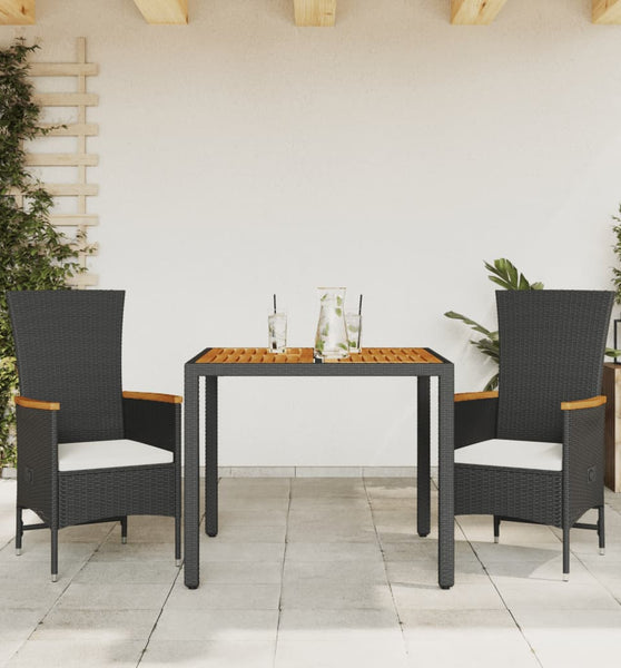 3-tlg. Garten-Essgruppe mit Kissen Schwarz Poly Rattan