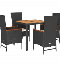 5-tlg. Garten-Essgruppe mit Kissen Schwarz Poly Rattan