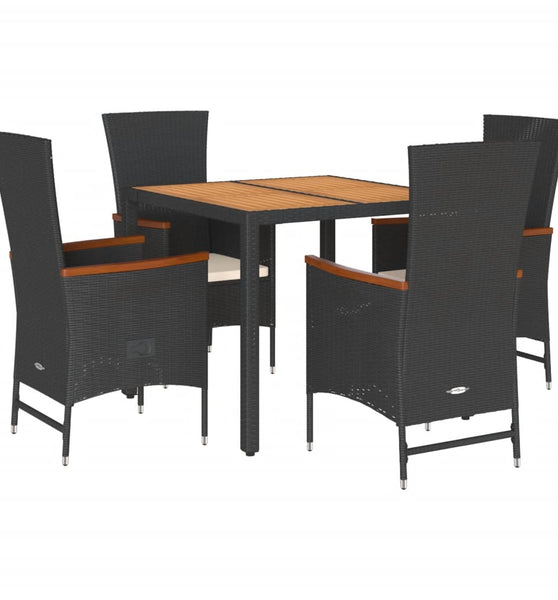 5-tlg. Garten-Essgruppe mit Kissen Schwarz Poly Rattan