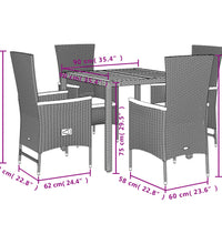 5-tlg. Garten-Essgruppe mit Kissen Schwarz Poly Rattan