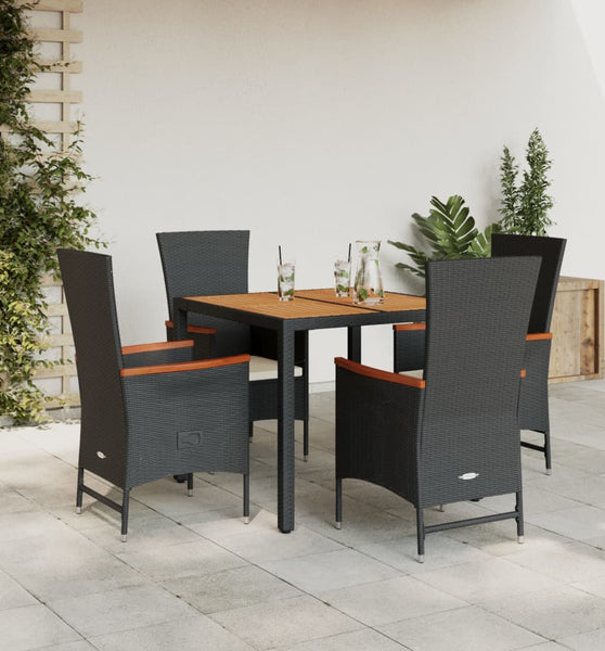 5-tlg. Garten-Essgruppe mit Kissen Schwarz Poly Rattan