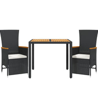 3-tlg. Garten-Essgruppe mit Kissen Schwarz Poly Rattan