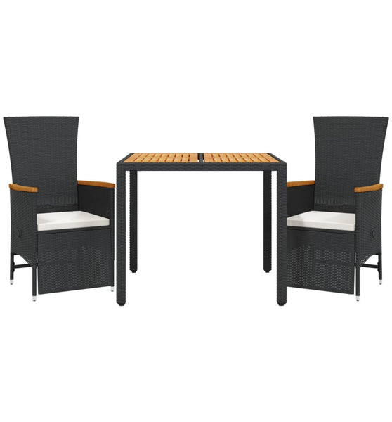 3-tlg. Garten-Essgruppe mit Kissen Schwarz Poly Rattan