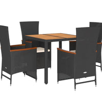 5-tlg. Garten-Essgruppe mit Kissen Schwarz Poly Rattan