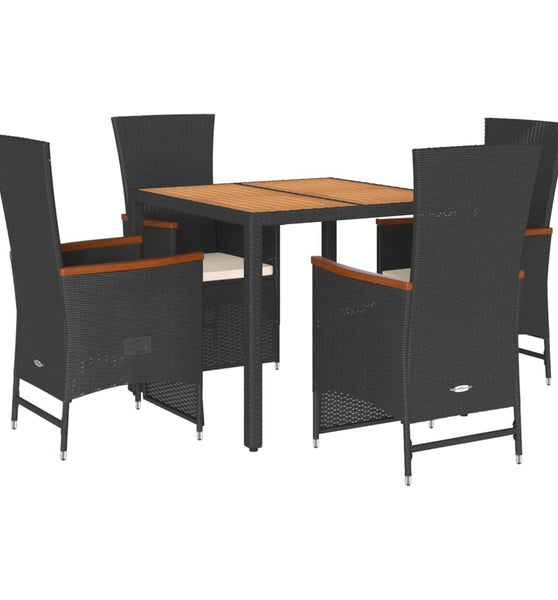 5-tlg. Garten-Essgruppe mit Kissen Schwarz Poly Rattan
