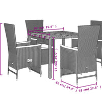 5-tlg. Garten-Essgruppe mit Kissen Schwarz Poly Rattan