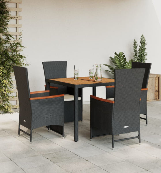 5-tlg. Garten-Essgruppe mit Kissen Schwarz Poly Rattan