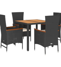 5-tlg. Garten-Essgruppe mit Kissen Schwarz Poly Rattan