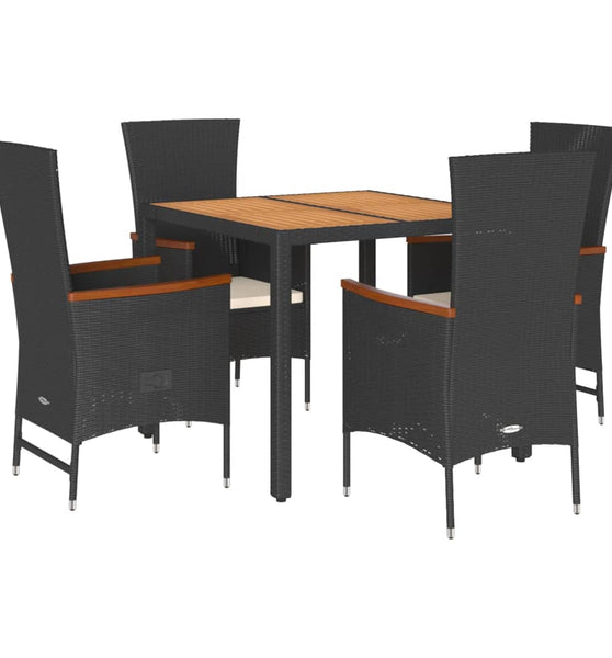 5-tlg. Garten-Essgruppe mit Kissen Schwarz Poly Rattan