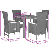 5-tlg. Garten-Essgruppe mit Kissen Schwarz Poly Rattan