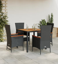 5-tlg. Garten-Essgruppe mit Kissen Schwarz Poly Rattan