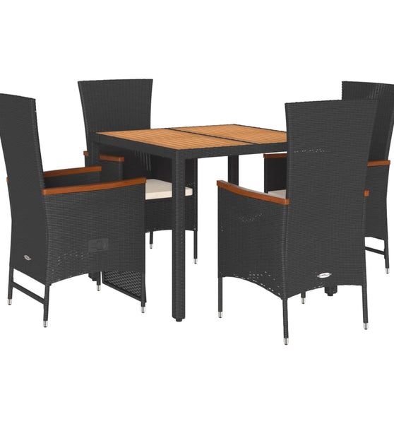 5-tlg. Garten-Essgruppe mit Kissen Schwarz Poly Rattan
