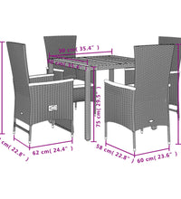 5-tlg. Garten-Essgruppe mit Kissen Schwarz Poly Rattan