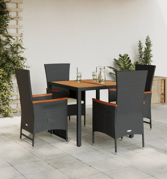 5-tlg. Garten-Essgruppe mit Kissen Schwarz Poly Rattan