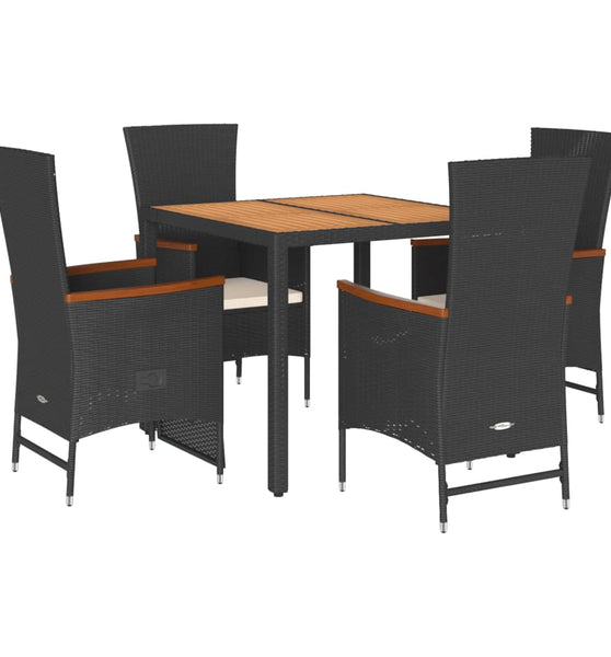 5-tlg. Garten-Essgruppe mit Kissen Schwarz Poly Rattan