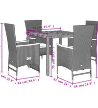5-tlg. Garten-Essgruppe mit Kissen Schwarz Poly Rattan