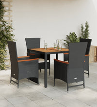 5-tlg. Garten-Essgruppe mit Kissen Schwarz Poly Rattan