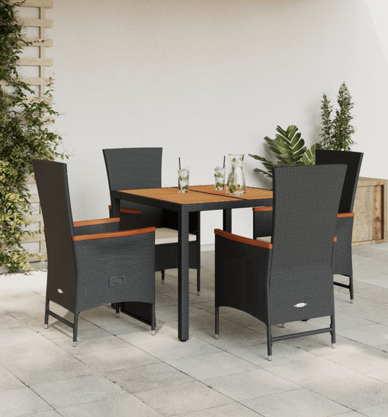5-tlg. Garten-Essgruppe mit Kissen Schwarz Poly Rattan