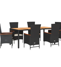 7-tlg. Garten-Essgruppe mit Kissen Schwarz Poly Rattan