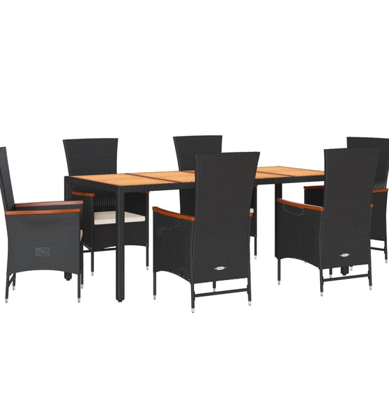 7-tlg. Garten-Essgruppe mit Kissen Schwarz Poly Rattan