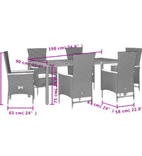7-tlg. Garten-Essgruppe mit Kissen Schwarz Poly Rattan