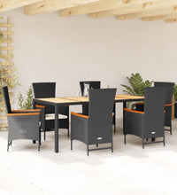 7-tlg. Garten-Essgruppe mit Kissen Schwarz Poly Rattan