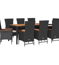 9-tlg. Garten-Essgruppe mit Kissen Schwarz Poly Rattan