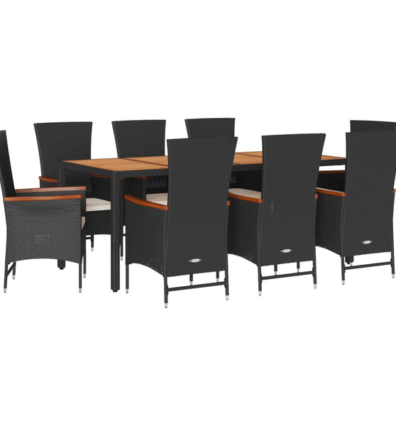 9-tlg. Garten-Essgruppe mit Kissen Schwarz Poly Rattan