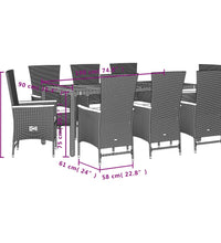 9-tlg. Garten-Essgruppe mit Kissen Schwarz Poly Rattan