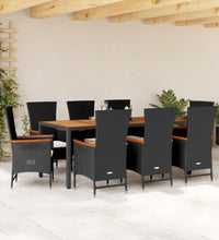 9-tlg. Garten-Essgruppe mit Kissen Schwarz Poly Rattan