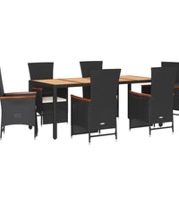 7-tlg. Garten-Essgruppe mit Kissen Schwarz Poly Rattan