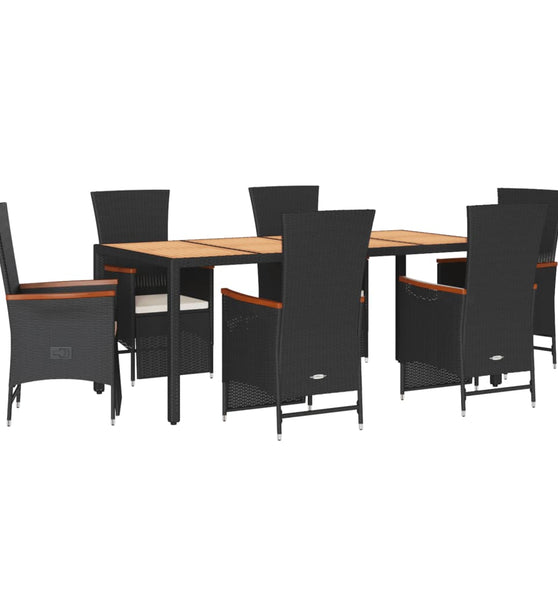 7-tlg. Garten-Essgruppe mit Kissen Schwarz Poly Rattan