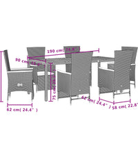 7-tlg. Garten-Essgruppe mit Kissen Schwarz Poly Rattan