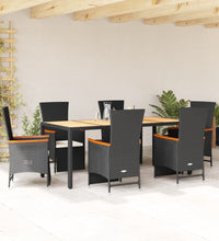 7-tlg. Garten-Essgruppe mit Kissen Schwarz Poly Rattan
