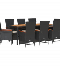 9-tlg. Garten-Essgruppe mit Kissen Schwarz Poly Rattan