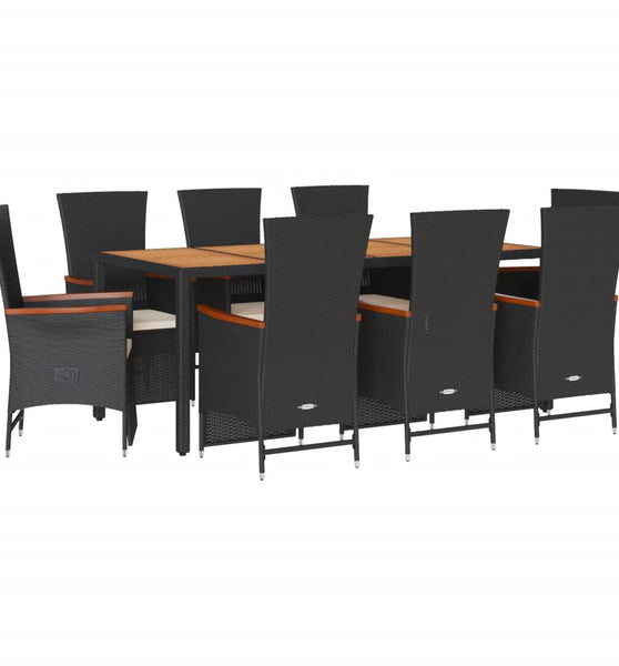 9-tlg. Garten-Essgruppe mit Kissen Schwarz Poly Rattan