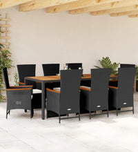 9-tlg. Garten-Essgruppe mit Kissen Schwarz Poly Rattan